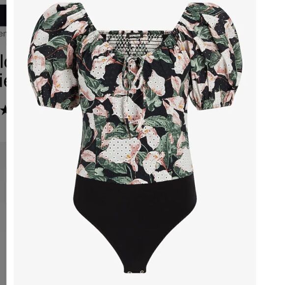 NWT Express Floral Eyelet Puff Sleeve Bodysuit - Picture 7 of 9